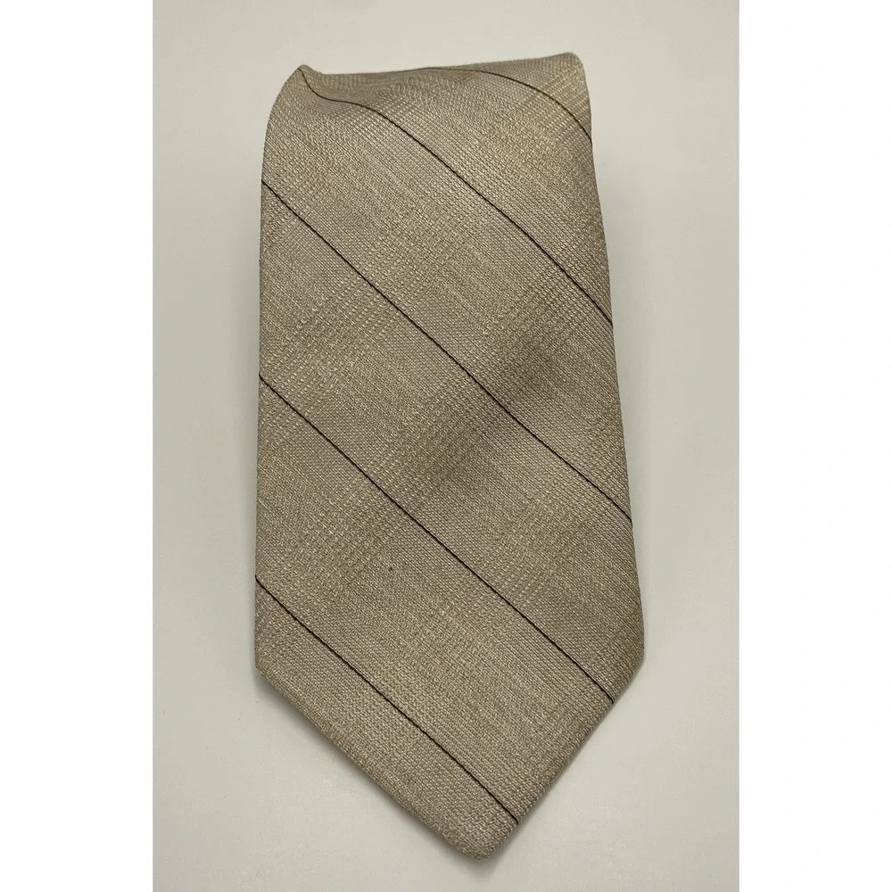 Valentino Men's‎ 100% Silk Striped Necktie Beige *read*